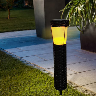 Solar Rattan Bollard Round-Solar LED Garden Decorative Lights Outdoor