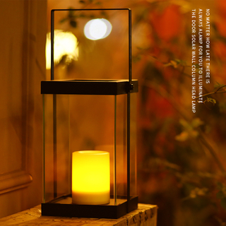 Solar Powered Metal Glass Lantern - Middle Size-LED Garden Decorative Lights Outdoor 